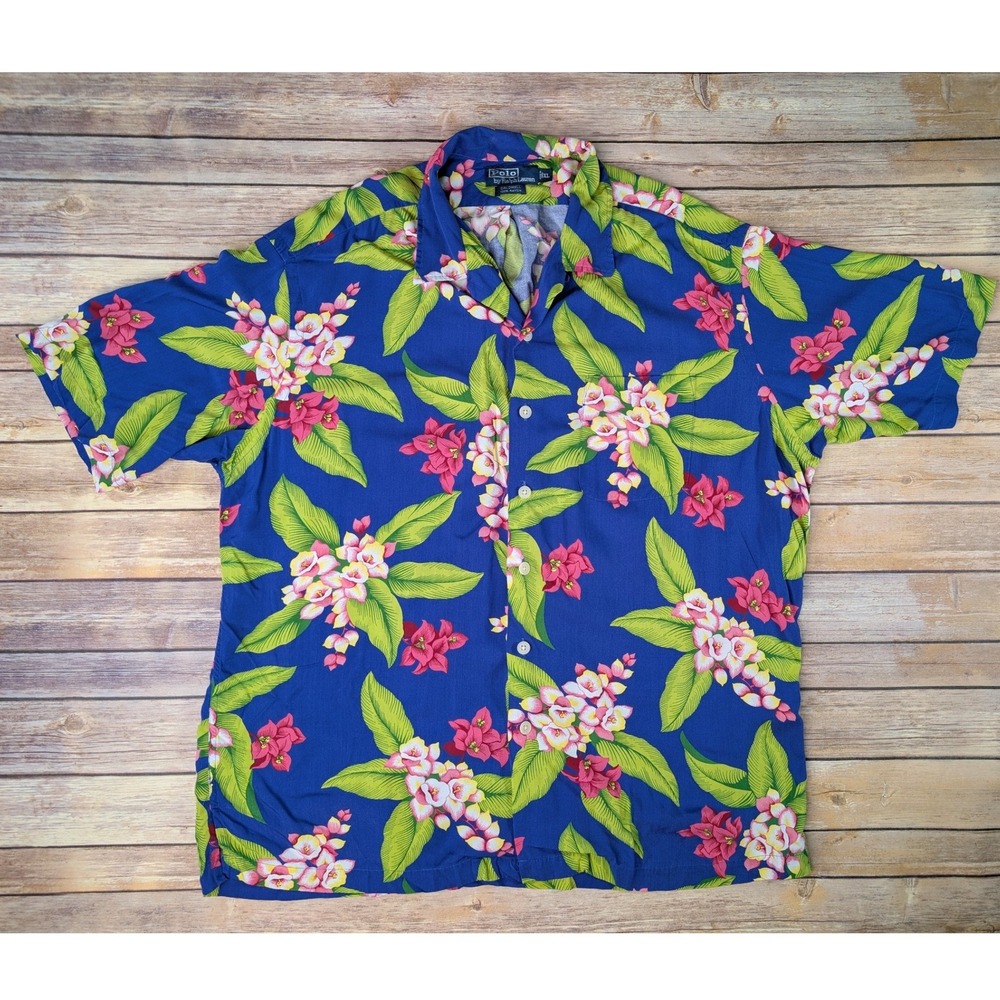 Vintage 90s Polo Ralph Lauren Caldwell Hawaiian Shirt XL Rayon Floral Tropical